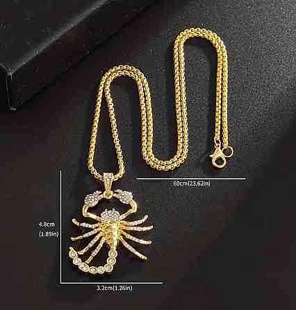 Подвеска скорпион на цепочке золотая, кулон знак зодиака Скорпион со стразами Киев