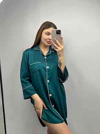 Жіноча нічна сорочка подовжена шовкова Бірюзовий S Харків