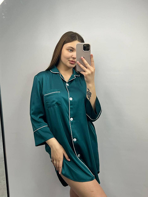 Женская ночная рубашка удлиненная шелковая Бирюзовый S Харьков - изображение 1