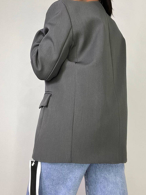 Пиджак женский Qidian 9329 двойка имитация жилетки оверсайз свободный широкий крой one size, серый, one size Киев - изображение 6