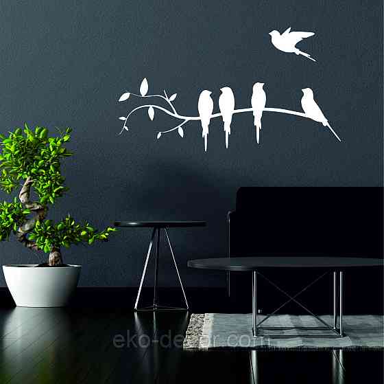 Декоративное настенное Панно «Птички на ветке», Декор на стену 110*36 см, Белый Киев