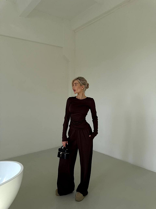 Жіночий базовий прогулянковий костюм двійка: лонгслів і штани турецький мікродайвінг Одеса - фото 5