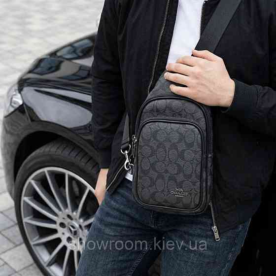 Мужская сумка на грудь (слинг), бананка Coach (77-2517) серая Киев