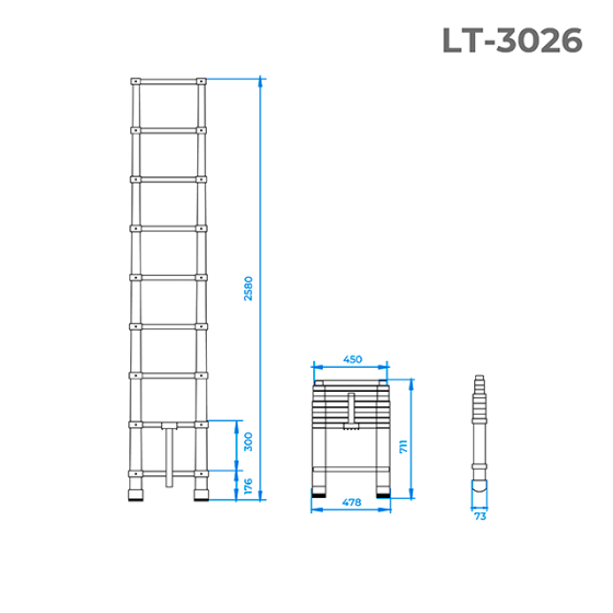 Драбина алюмінієва, телескопічна, 8 сход., 2,60 м, 150 кг INTERTOOL LT-3026 Киев
