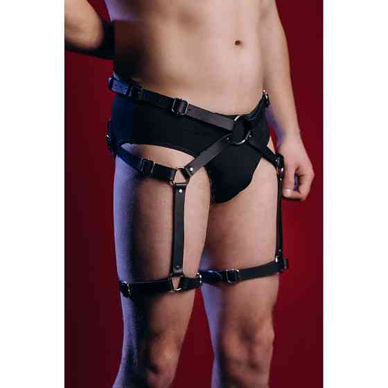 Гартеры мужские One Size MG2 из натуральной кожи, с кольцом, черные Sex Aura Киев