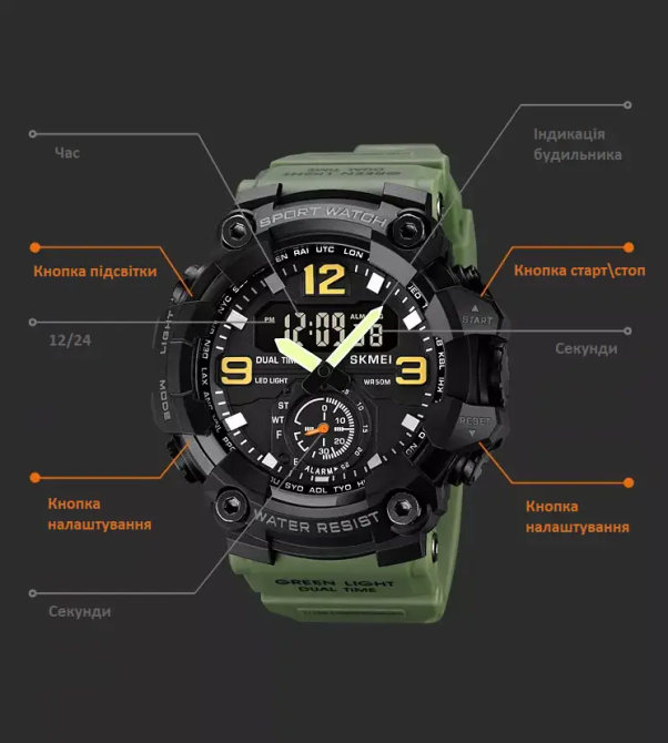 Чоловічий спортивний наручний годинник Skmei 1965 (Зелений) Київ - фото 4