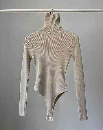 Жіночий стильний теплий боді-гольф ангора рубчик Бежевий Одеса