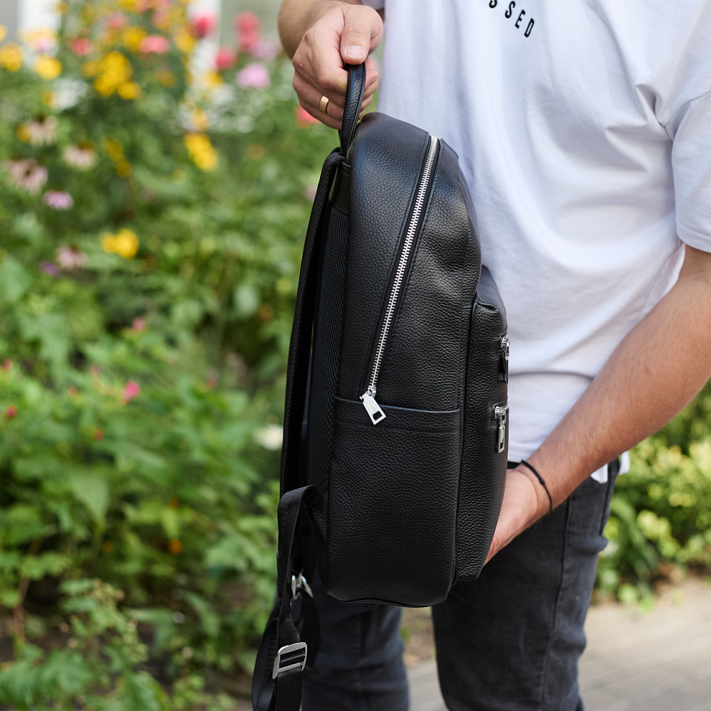 Міський чоловічий рюкзак із натуральної шкіри 41х30х17, наплічна сумка для ноутбука та документів, чорний Кам'янське - фото 10