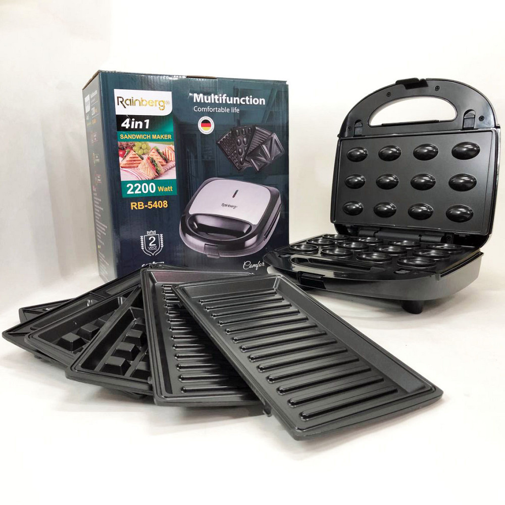 Компактна електрична вафельниця Rainberg RB-5408 2200 Вт, Електрогриль притискний електрогриль HA-85 Львів - фото 4