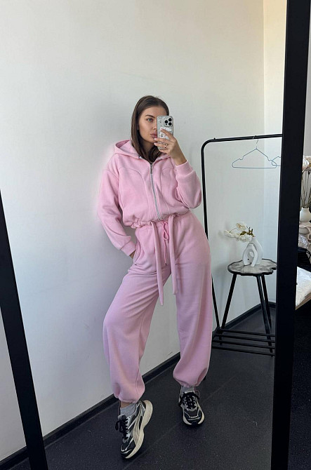 Жіночий теплий прогулянковий костюм-двійка: худі та штани двосторонній поліс фліс Рожевий, 44/48 Одеса - фото 6