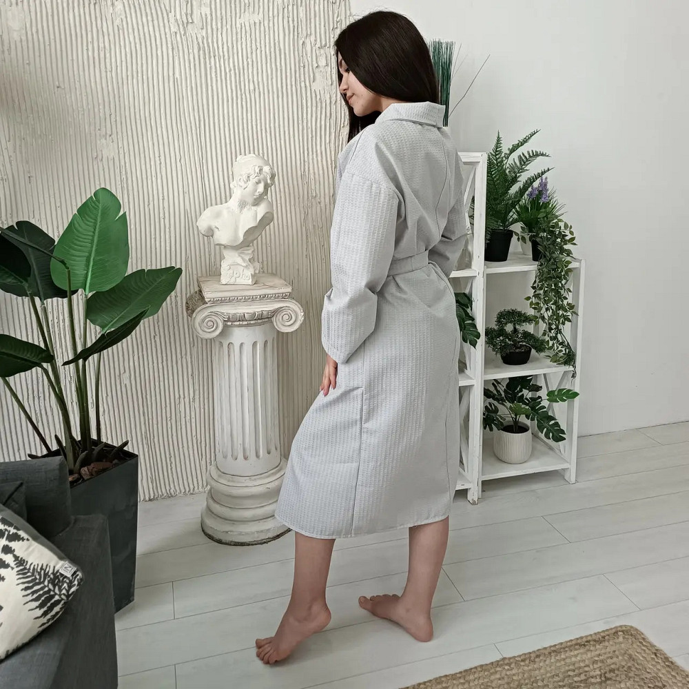 Вафельний жіночий халат Кімоно YouStar 100% бавовна розмір M (48-50) 200 г/м2 (Сірий) Суми - фото 4