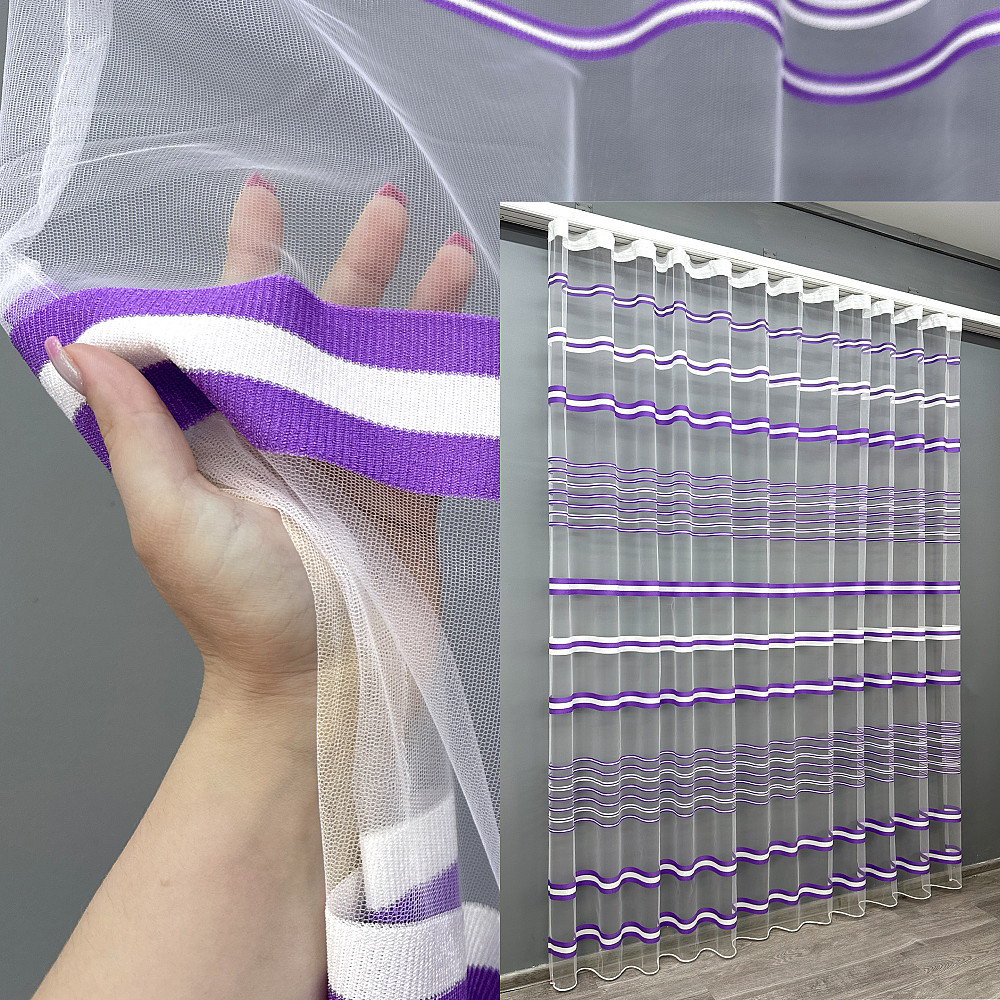 Тюль VR-Textil 1770т Фатин смуги Фіолетовий з білим 350х270 см (49-343) Київ - фото 1
