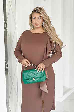 Приталене мідіплаття з воланом "Aiza" Норма та батал Шоколадний, 46-48 Київ