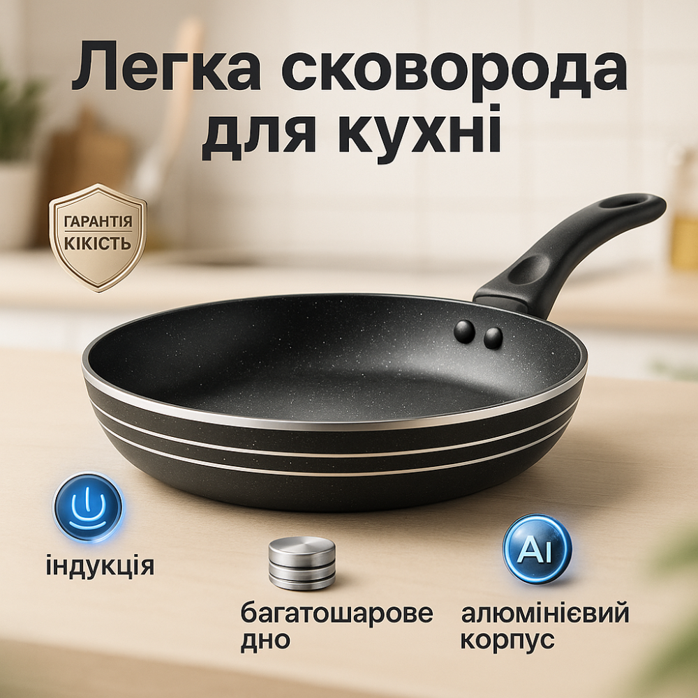 Качественная сковорода для жарки UNIQUE, Сковорода с атипригарным покрытием с толстым дном AH-34 Львов - изображение 9