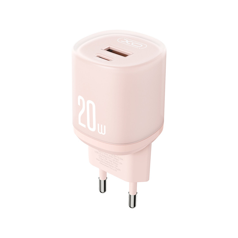 Мережевий зарядний пристрій XO L144 PD20W 1USB-A+1USB-C pink Львів - фото 1