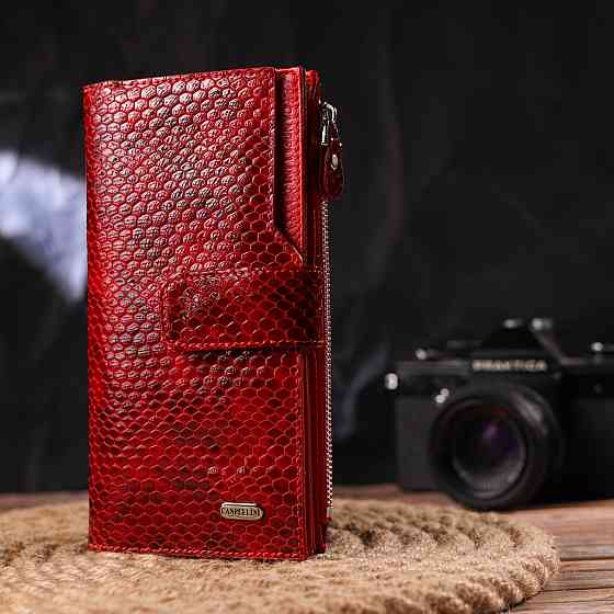 Лакований жіночий гаманець із натуральної шкіри з тисненням під змію CANPELLINI 21639 Червоний Київ
