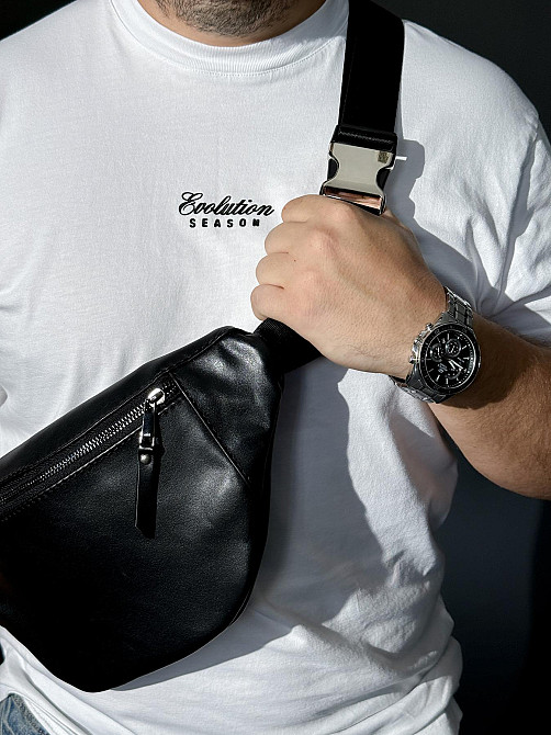 Бананка із натуральної гладкої шкіри, шкіряна сумка на пояс SKILL Lodka (Чорна) Суми - фото 3