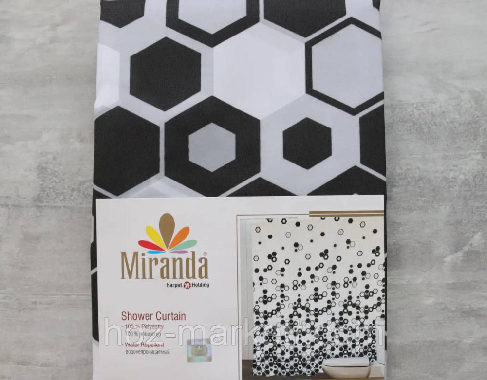 Штора для душа тканевая миранда Troy 180 х 200 см черно белая Харьков - изображение 2