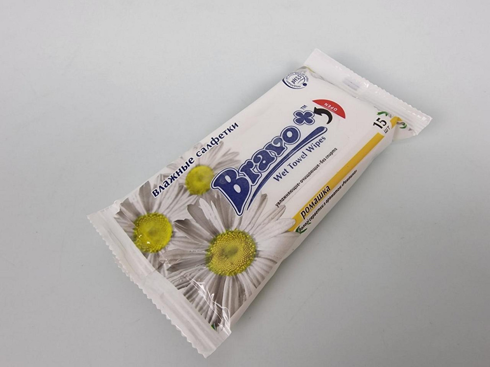 Волога серветка 15 шт "Bravo" Ромашка УЦЕНКА (1 пачка) Харків - фото 2