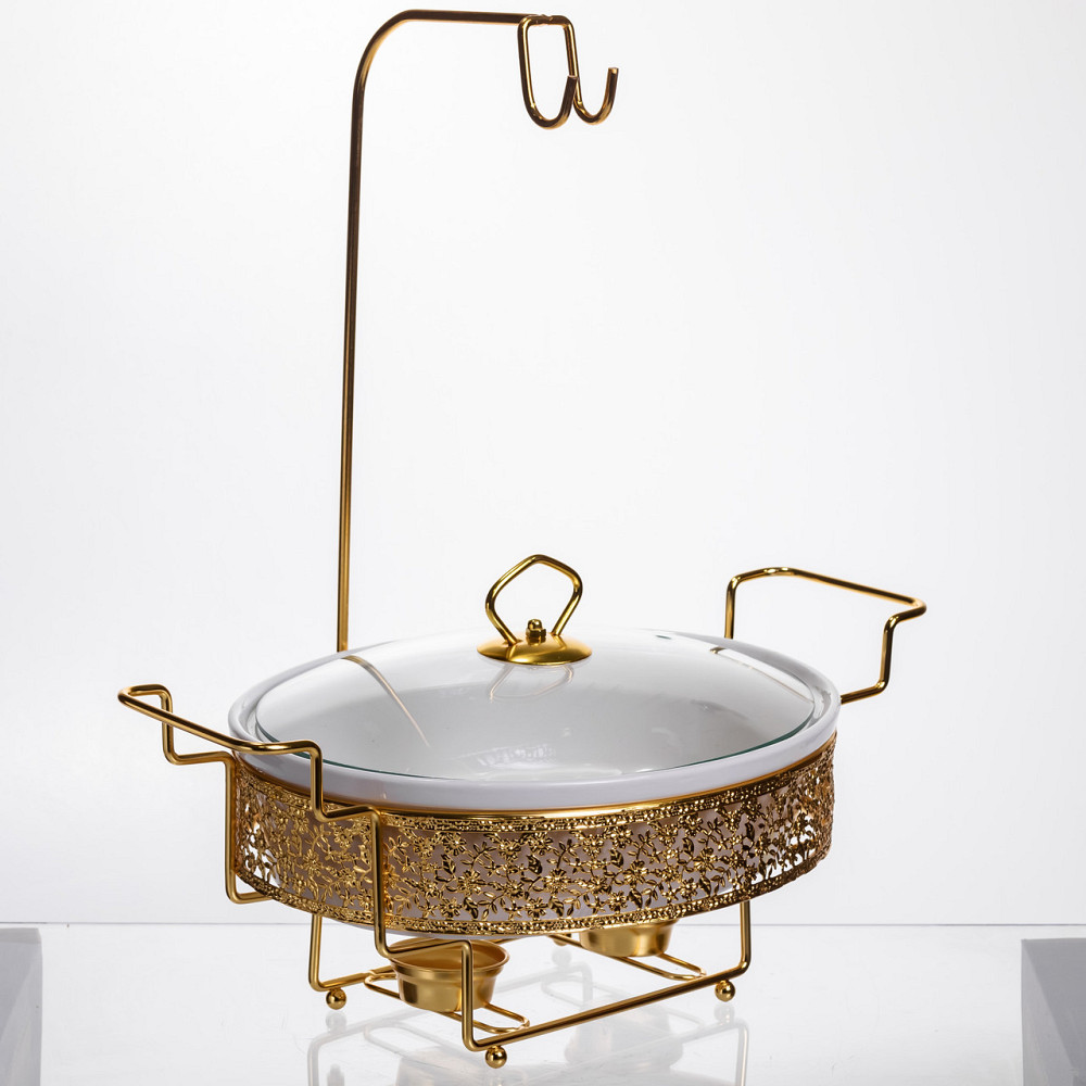 Кругла фарфоровая мармитниця 2.5 л на підставці з золотом Київ - фото 6