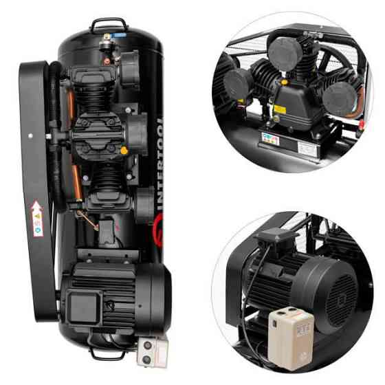 Компресор, 200 л, 7,5 кВт, 380 В, 10 атм, 1050 л/хв, 3 циліндри, 80 дБ INTERTOOL PT-0040 Киев