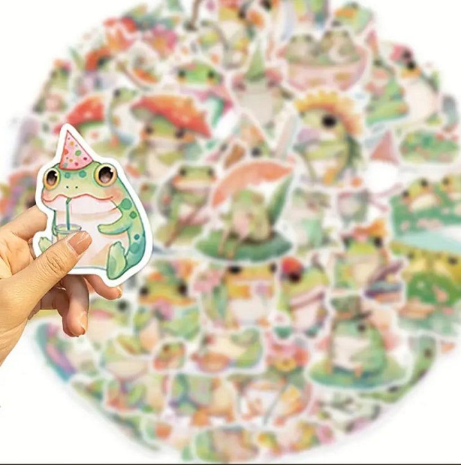 Набір вінілових наклейок (стікерів) Товста смішна жаба (50 шт.) стікербомбінг для телефону, ноутбука Київ - фото 3