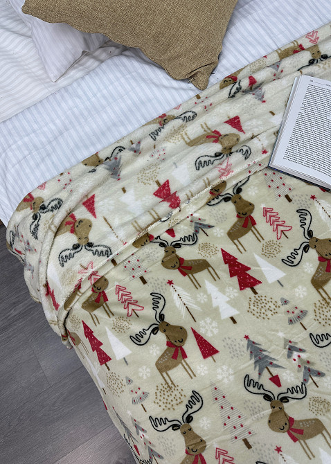 Плед-покривало Decorator WellSoft 200х220 см з різдвяним принтом Кремовий (87-177) Київ - фото 2