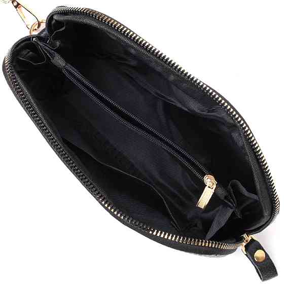 Фактурная женская барсетка из натуральной кожи с тиснением под змею Vintage 22272 Черный Киев