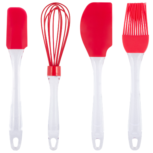 Набір кухонного приладдя 4 предмети (щіточка+вінчик+2 лопатки) силікон червоний 7509 KAMILLE Житомир - фото 2