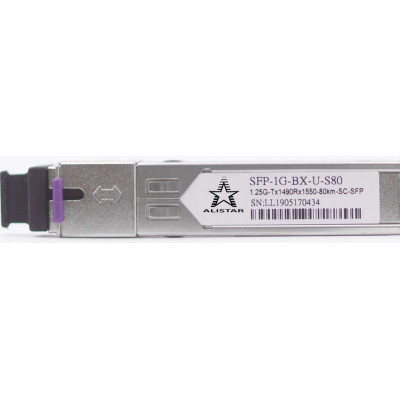 Модуль SFP Alistar Модуль SFP 1000BASE-BX 1SM WDM SC 80KM TX1490/RX1550nm DDM (SFP-1G-BX-U-S80) Винница - изображение 1
