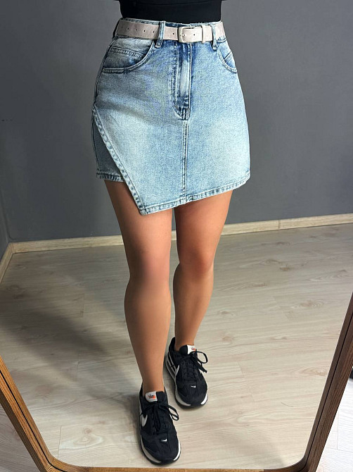 Шорти-спідниця жіночі Liana 4-050 джинсові короткі на запах з ременем блакитні, блакитний, 26, 26, 69 см, 97 см Київ - фото 6