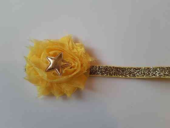 Пов'язка дитяча з блискітками жовта - розмір універсальний (на резинці), квіточка 6см Київ