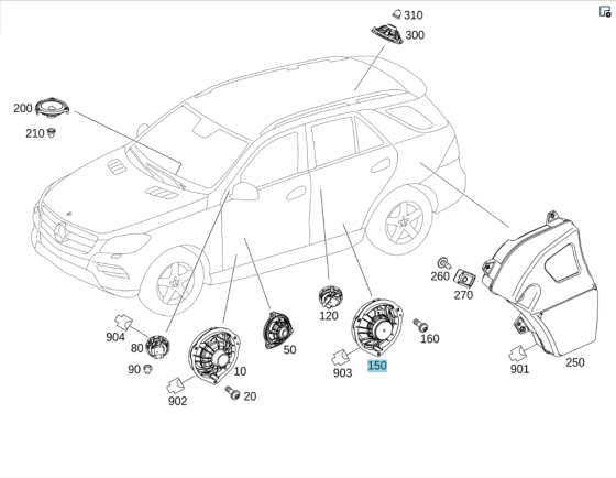 Mercedes-Benz  A1668202102 Низькочастотний аудіо динамік задніх дверей Harman ML/GLE W166 GLE Coupe C292 GL/GLS X166 Одесса
