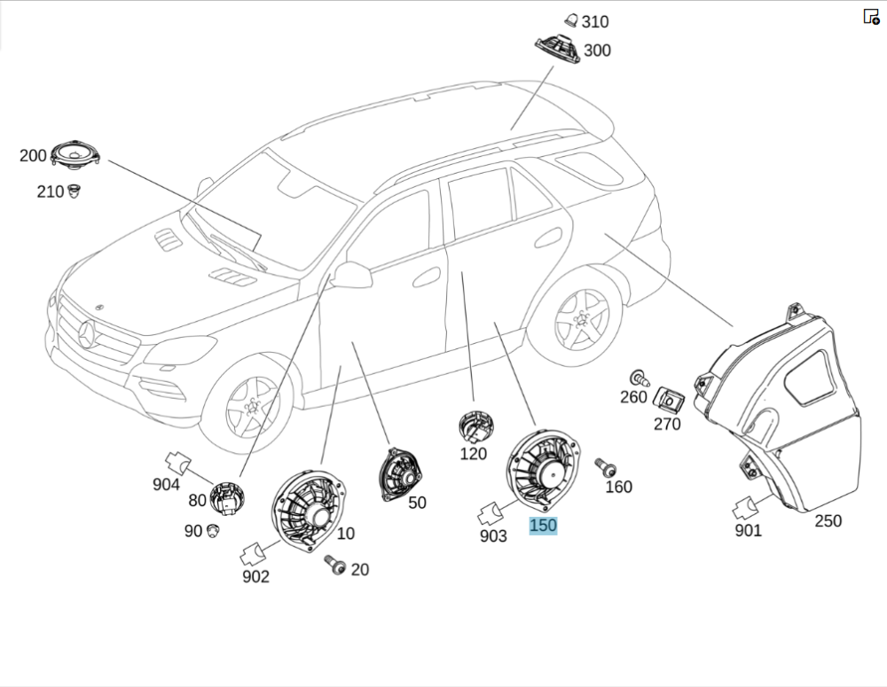 Mercedes-Benz  A1668202102 Низькочастотний аудіо динамік задніх дверей Harman ML/GLE W166 GLE Coupe C292 GL/GLS X166 Одесса - изображение 2