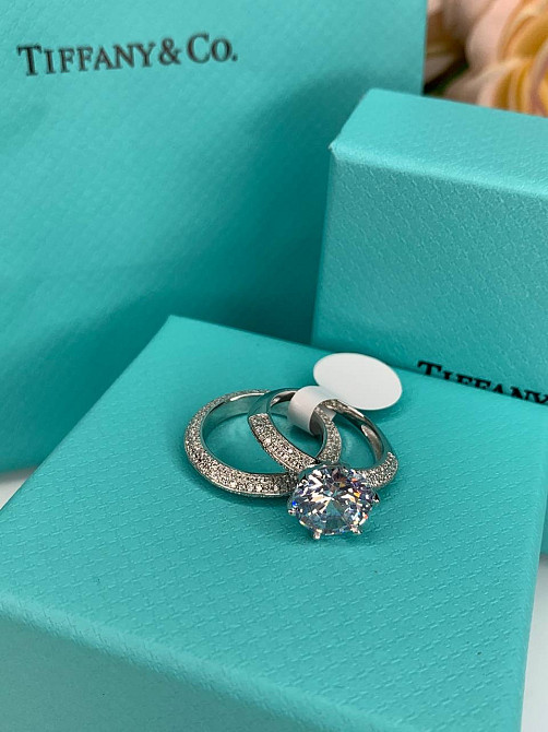 Tiffany подвійне кільце, срібло 925 з кубічним цирконієм / Тіффані срібне колечко Одеса - фото 5