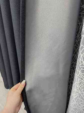 Комплект штор VR-Textil Льон Мішковина 150х270 2шт і Тюль 400х270 1161ш-1672т Графітовий з білим 71-163/3 Київ