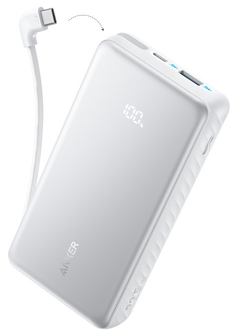 Портативний зарядний пристрій Anker - 20000 mAh 22.5W Built-In USB-C Cable White (7227885) Київ - фото 1
