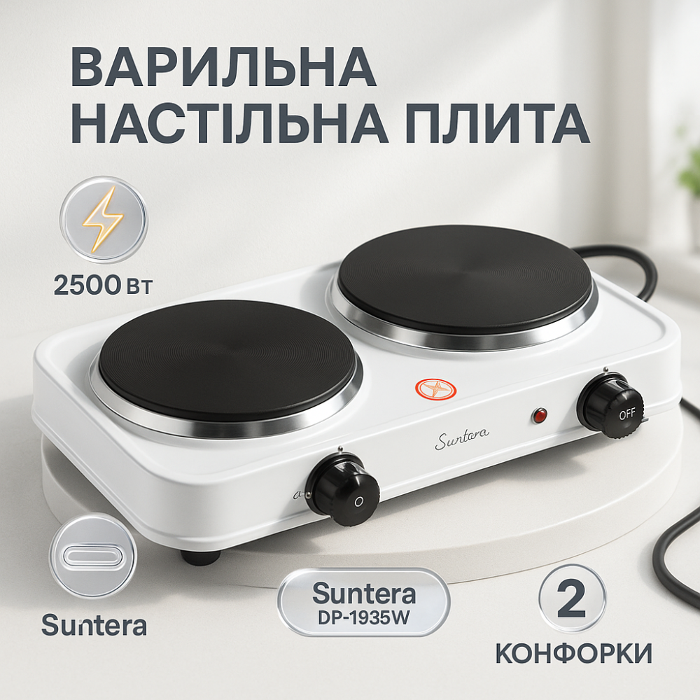 Варочная настольная плита Suntera DP-1935B 2500Вт, Плита для готовки блюд, Мини электроплита OB-16 Львов - изображение 8