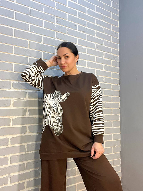 Свитшот женский LSK 6030 удлиненный зебра камни one size, коричневый, one size Киев - изображение 11