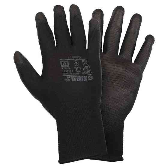 Рукавиці трикотажні з частковим ПУ-покриттям р10 (чорно-сірі манжет) SIGMA (9446411) Київ