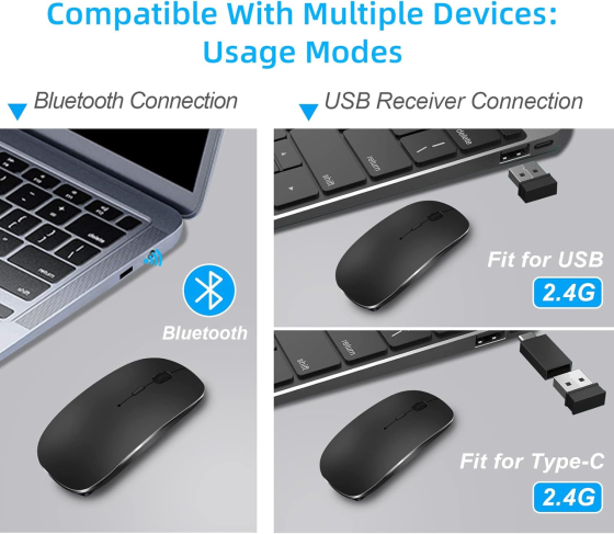 Беспроводная мышка LEAPEST Dual Mode Black — премиум мышь Bluetooth 5.1 + 2.4 ГГц с адаптером Type-C для MacBook, iPad и ПК Киев