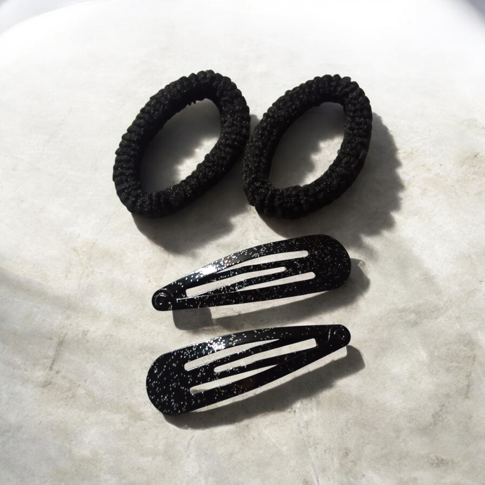 Набор 2 заколок блестящих и 2 резинки для волос на Хэллоуин черный Киев - изображение 1