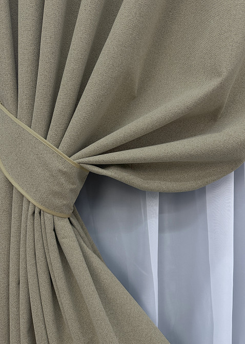 Шторна тканина льон блекаут 100%, колір сіро-бежевий 1719ш Київ - фото 5