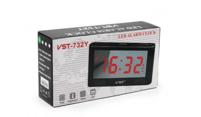 Электронные настольные часы VST-732Y с зелёной LED-подсветкой, будильником и отображением температур Киев - изображение 4