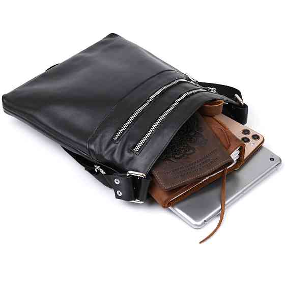 Шкіряна сумка через плече для чоловіків SHVIGEL 11602 Чорний Київ