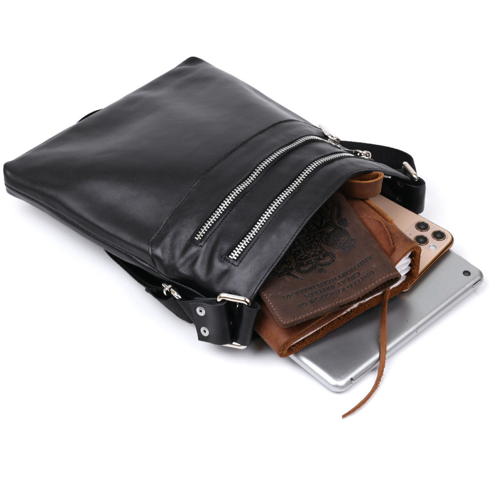 Кожаная сумка через плечо для мужчин SHVIGEL 11602 Черный Киев - изображение 6