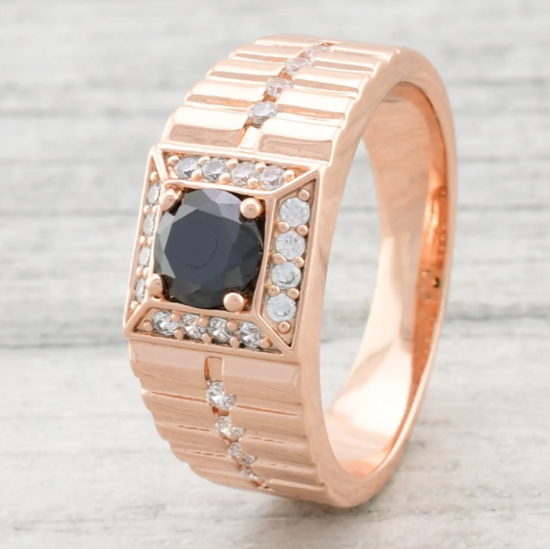 Печатка Xuping 11584 черные фианиты, позолота РО, ширина 10 мм, размер 19, вес 7,5 г, мужская Киев - изображение 1