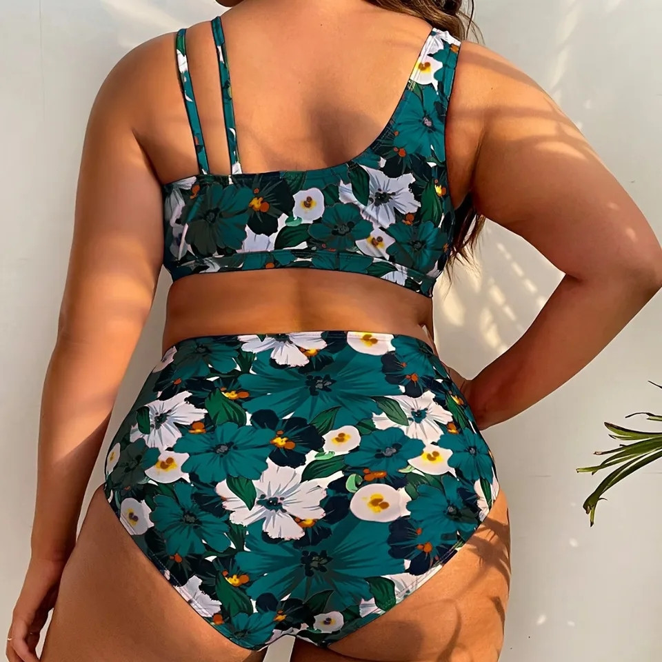 Раздельный купальник большого размера с цветочным принтом 5XL зеленый Киев - изображение 2