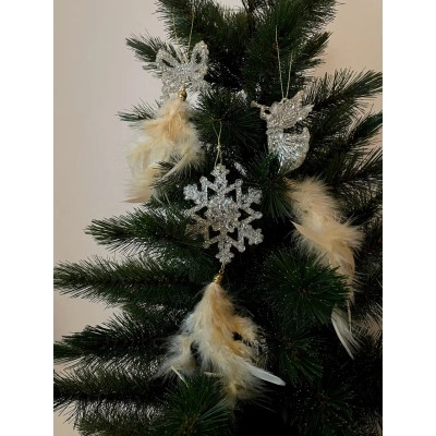 Елочная игрушка Chomik Янгол, бант, сніжинка з пір'ям, комплект 3 шт, 22 см, шампань (5900779855892) Винница - изображение 5