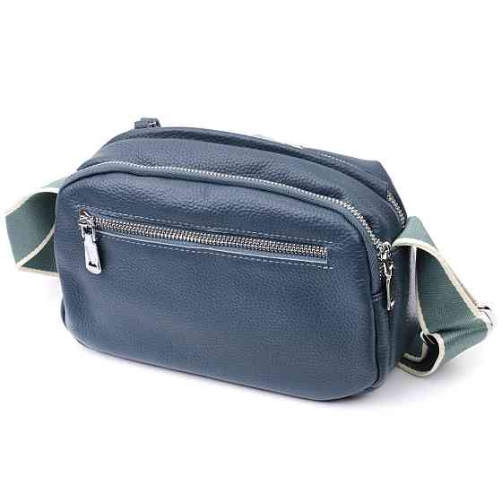 Отменная сумка на каждый день с двумя отделениями из натуральной кожи Vintage 22595 Синяя Киев